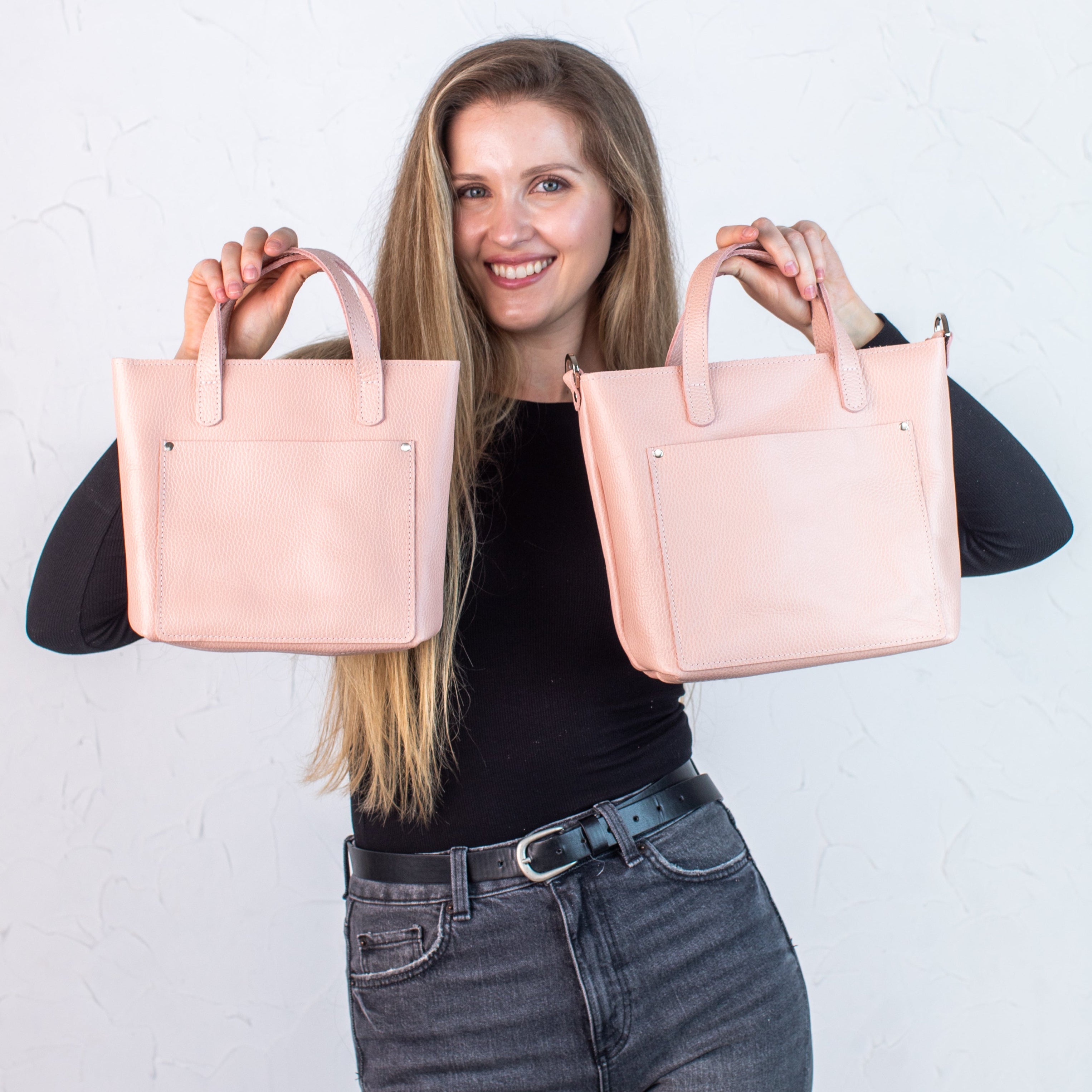Rose pebbled - Leather Purse Backpack