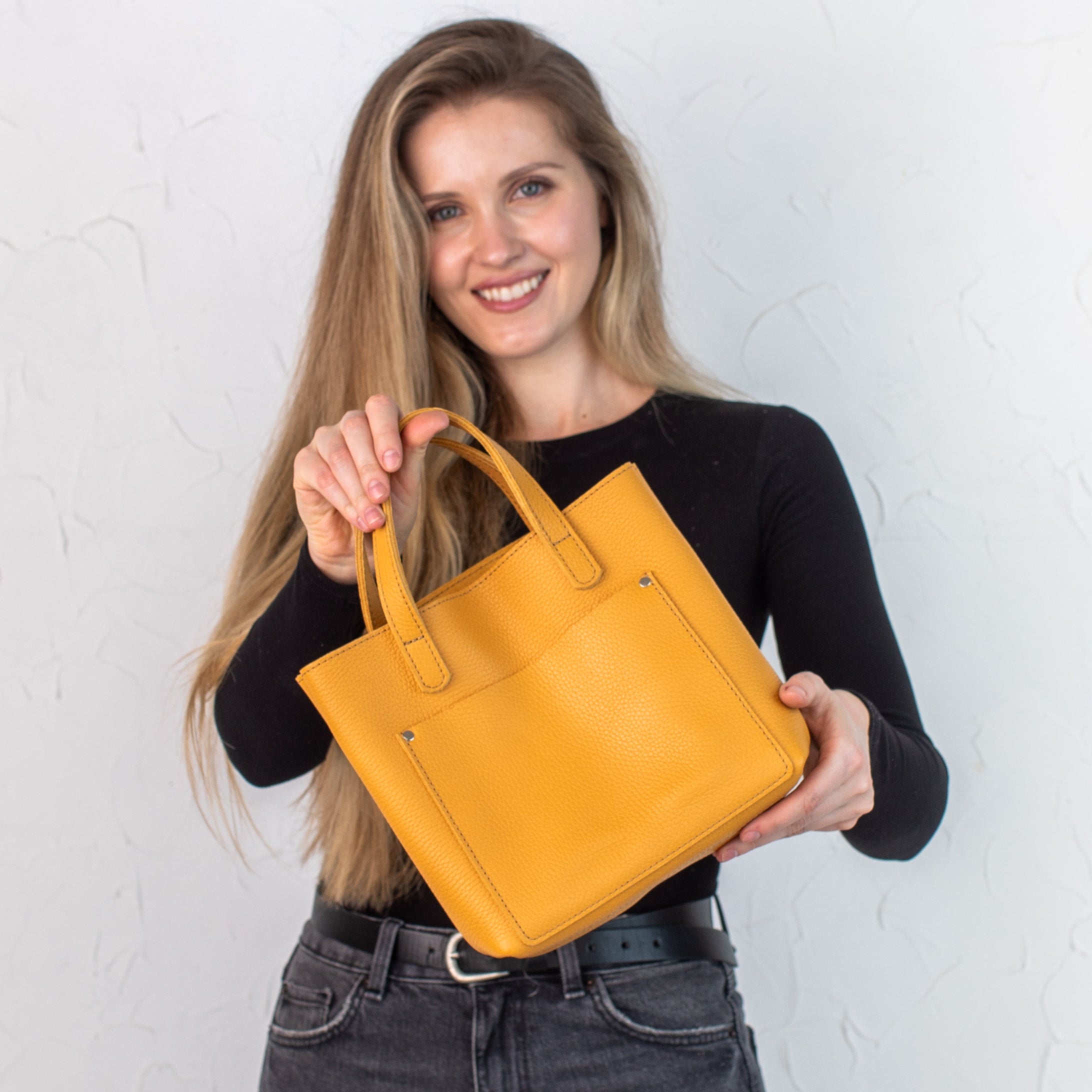 Yellow pebbled - Leather Purse Backpack