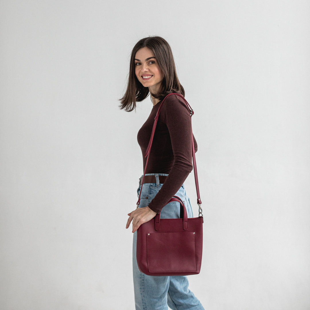 Burgundy double face leather mini tote bag - Leather Purse Backpack