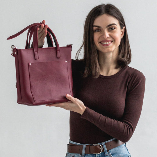 Burgundy double face leather mini tote bag - Leather Purse Backpack