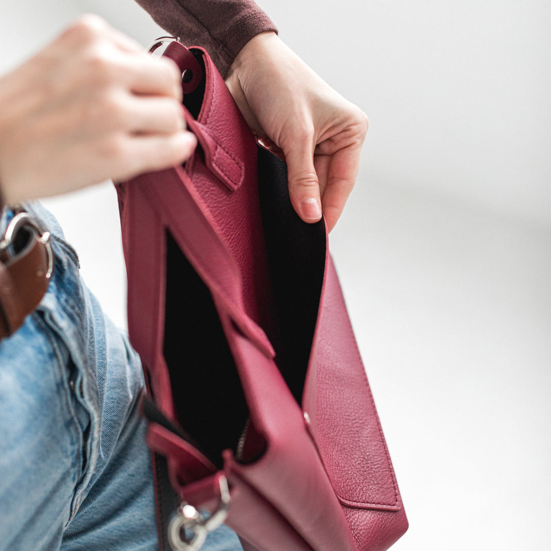 Burgundy double face leather mini tote bag - Leather Purse Backpack