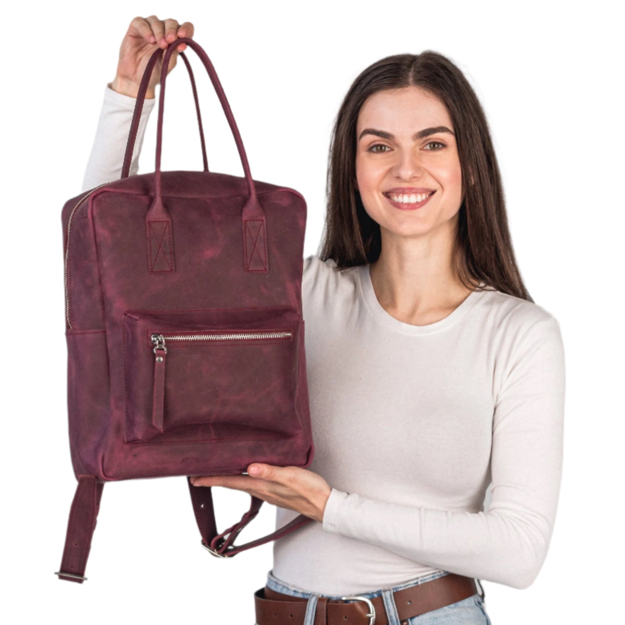 Burgundy leather city backpack - Leather Purse Backpack