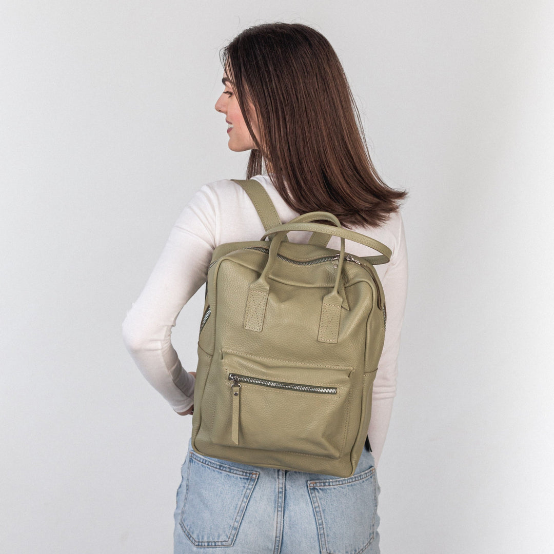 Avocado pebbled  leather city backpack - Leather Purse Backpack