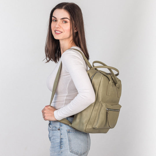 Avocado pebbled  leather city backpack - Leather Purse Backpack