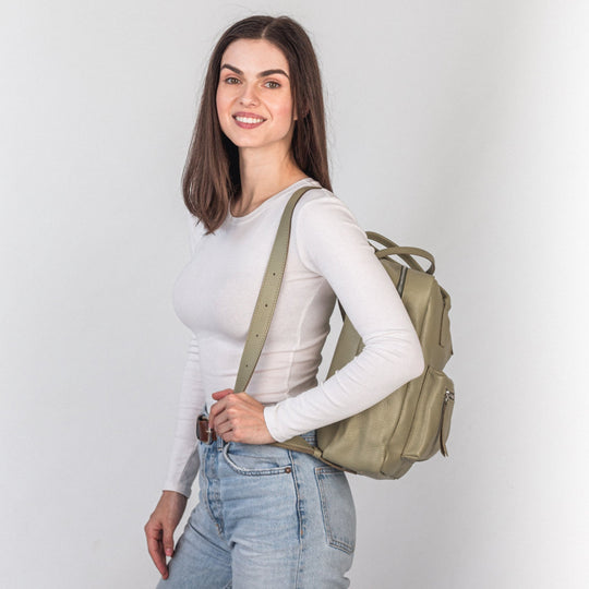 Avocado pebbled  leather city backpack - Leather Purse Backpack