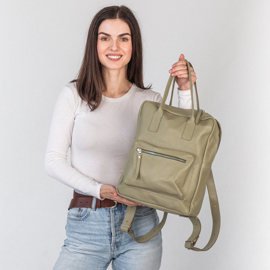 Avocado pebbled  leather city backpack - Leather Purse Backpack