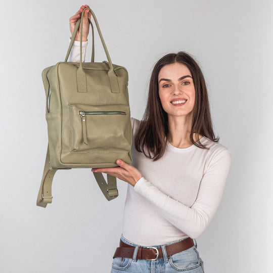 Avocado pebbled  leather city backpack - Leather Purse Backpack