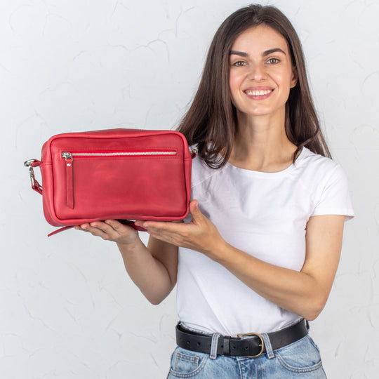 Red - Leather Purse Backpack