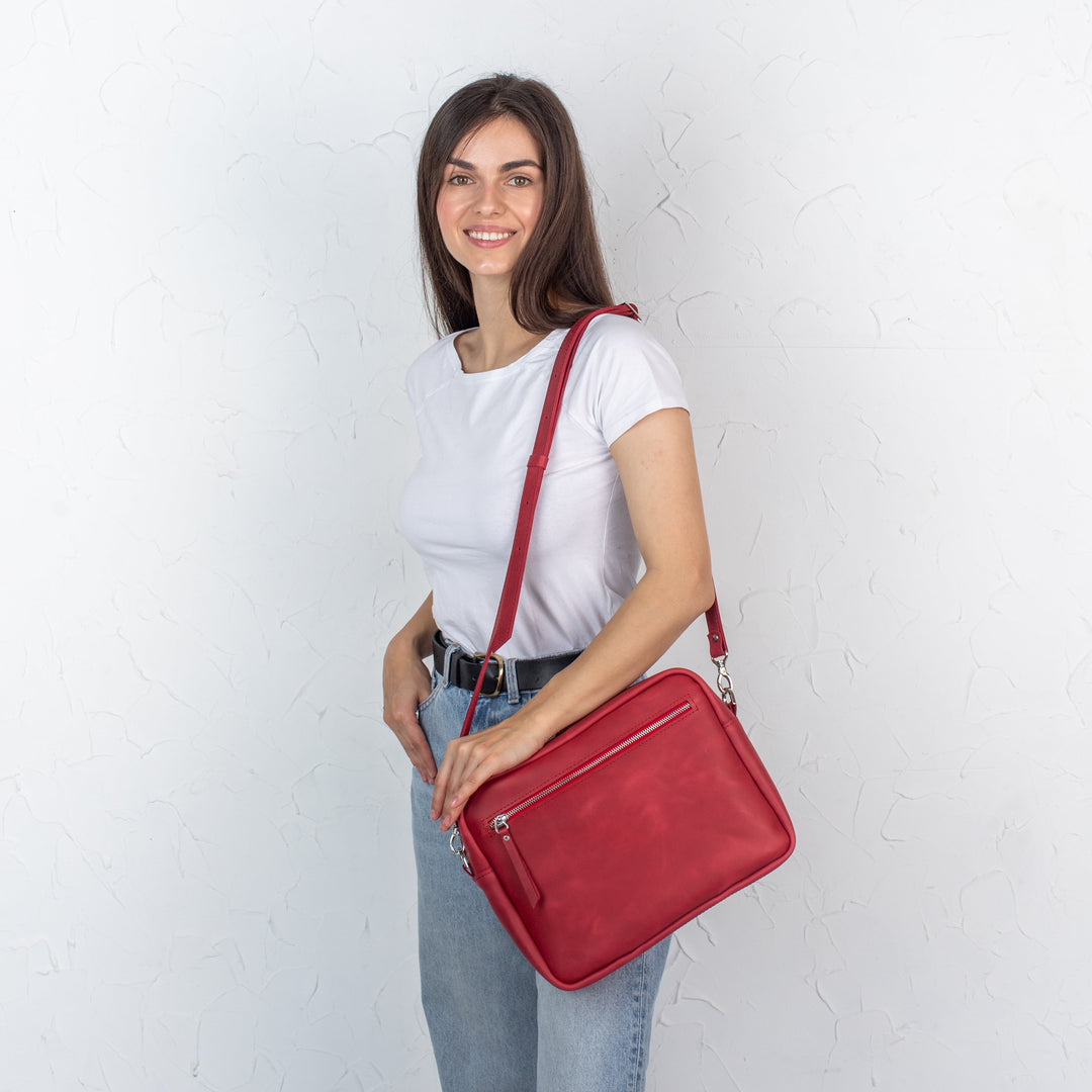 Red - Leather Purse Backpack