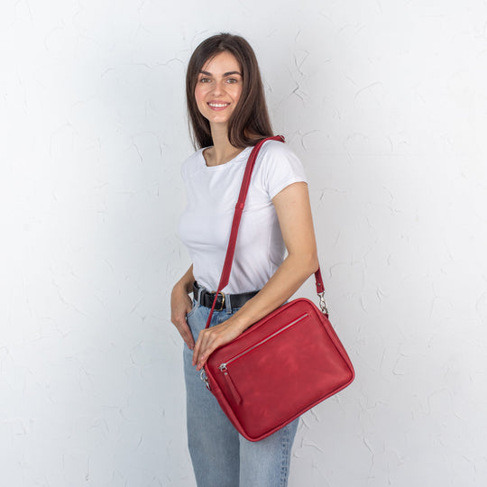 Red - Leather Purse Backpack