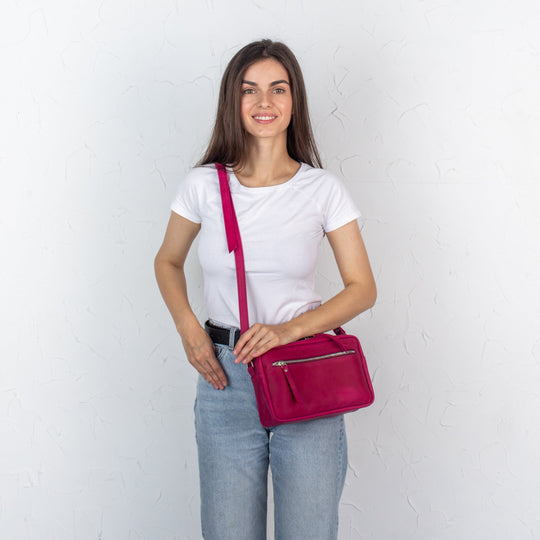 Fuchsia - Leather Purse Backpack