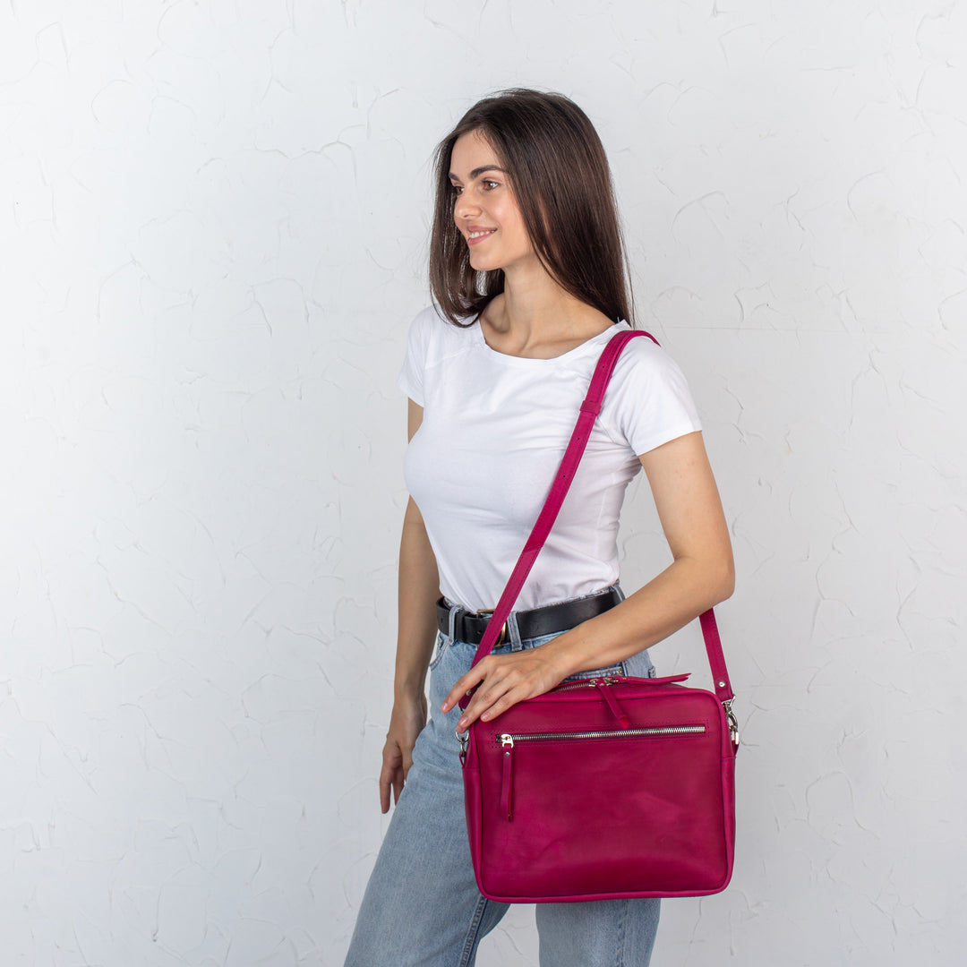 Fuchsia - Leather Purse Backpack
