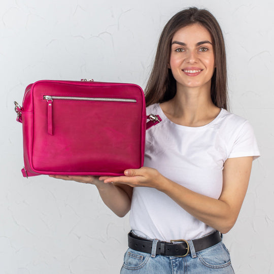 Fuchsia - Leather Purse Backpack