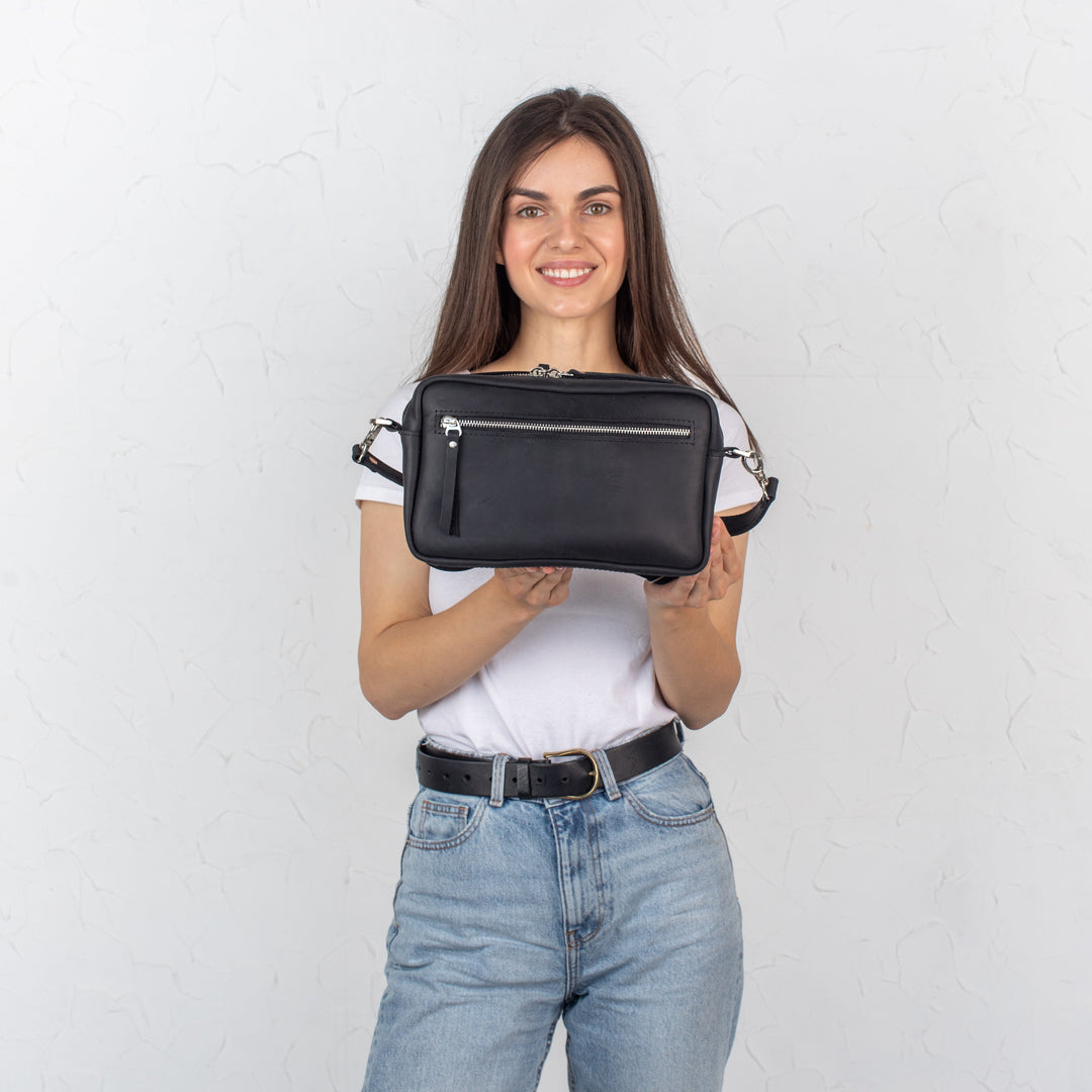 Black - Leather Purse Backpack