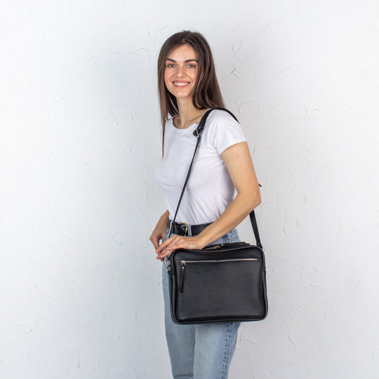 Black pebbled - Leather Purse Backpack