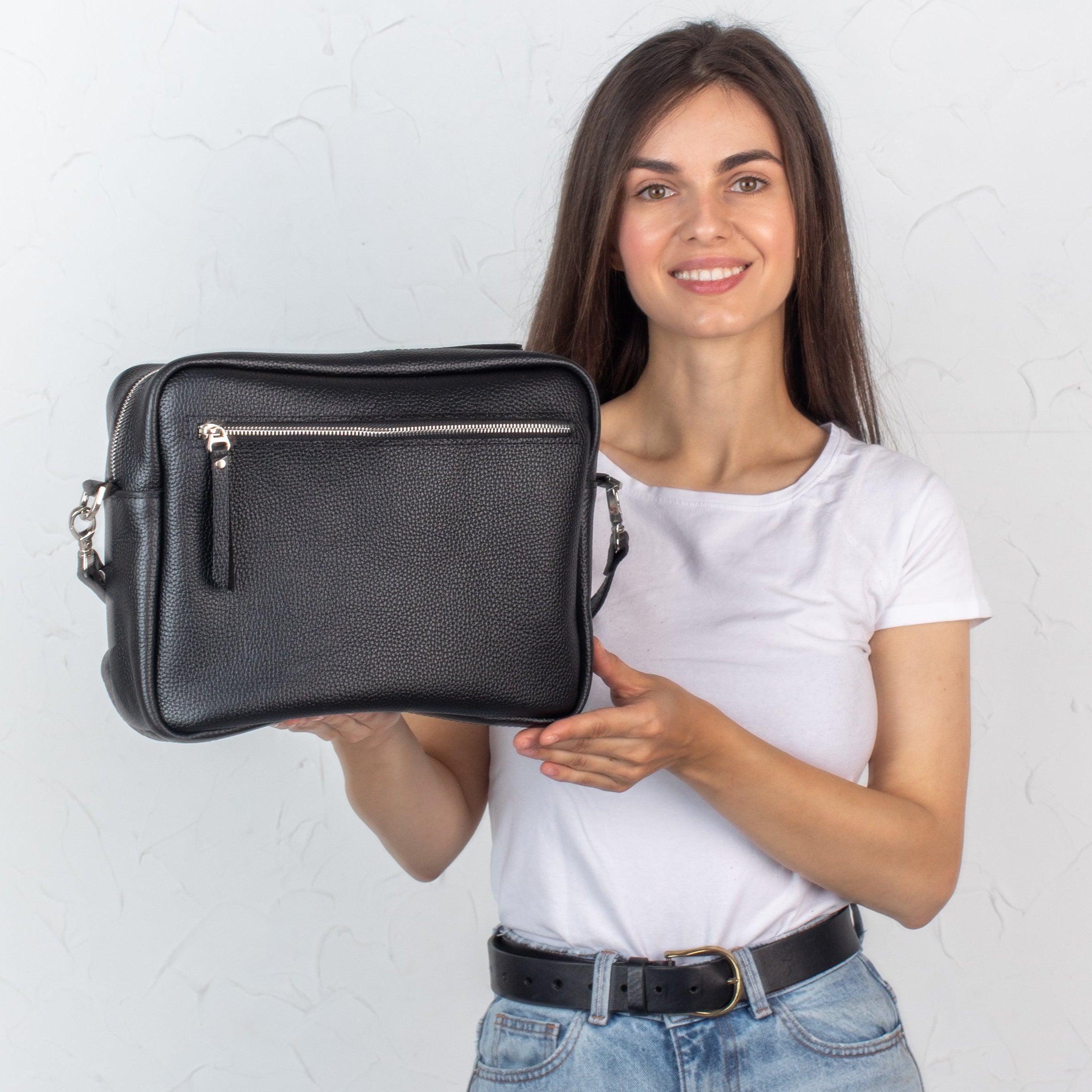 Black pebbled - Leather Purse Backpack