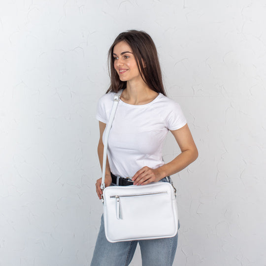 White pebbled - Leather Purse Backpack