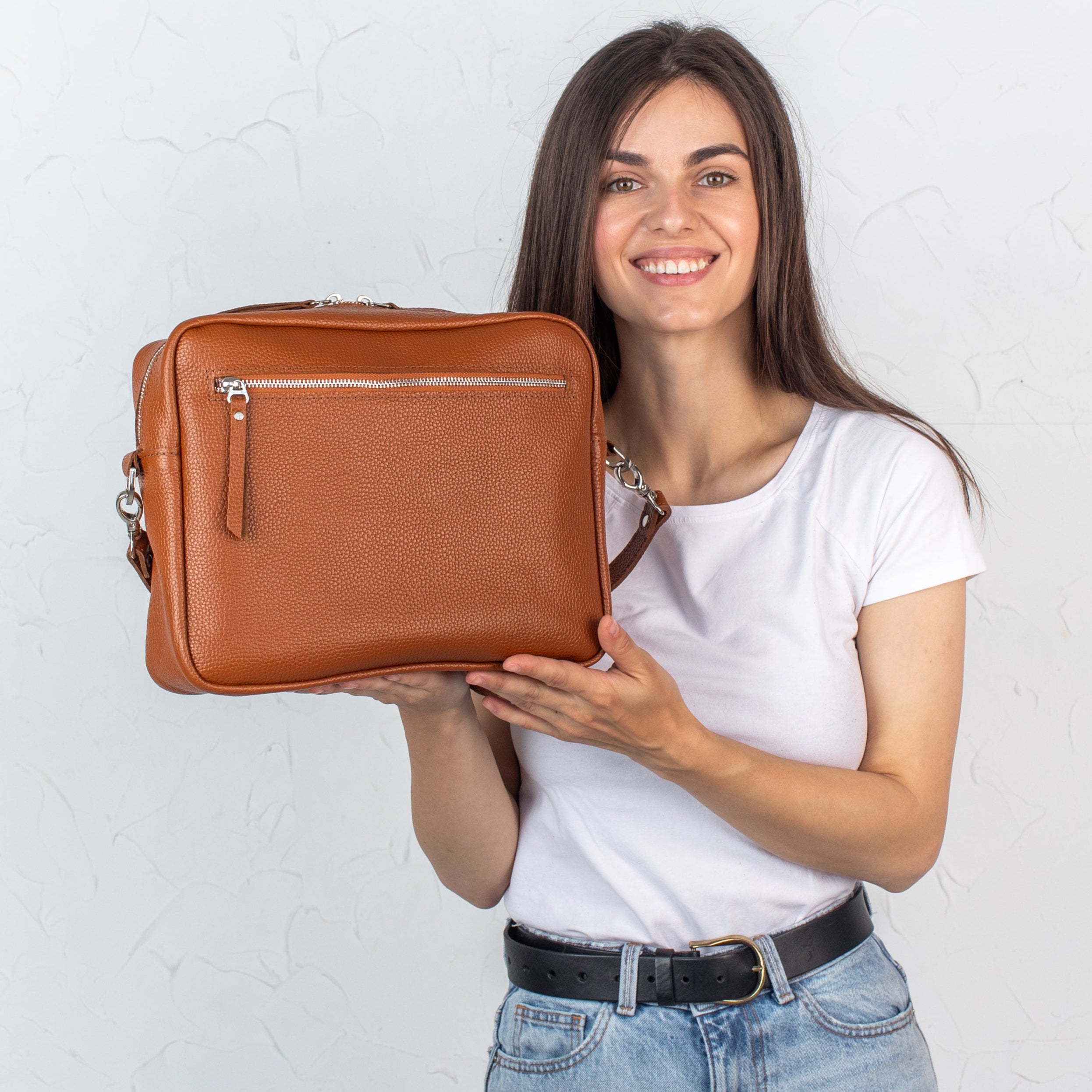 Brown pebbled - Leather Purse Backpack