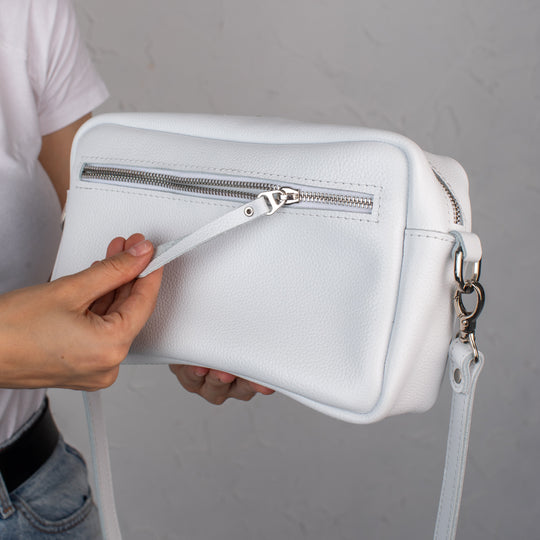 White pebbled - Leather Purse Backpack