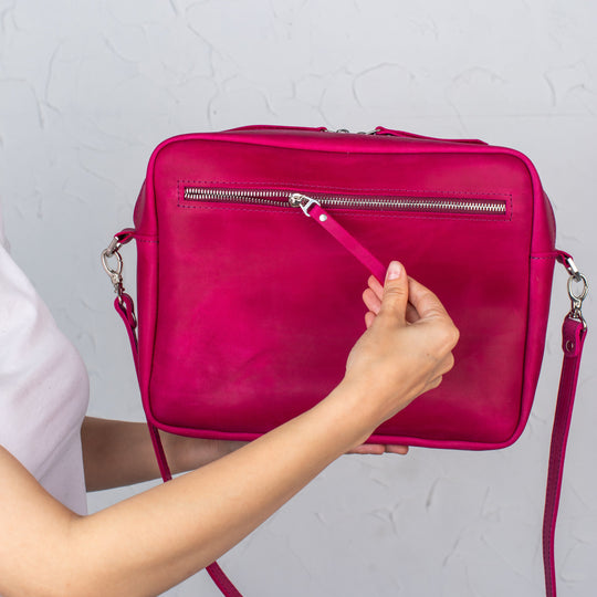 Fuchsia - Leather Purse Backpack