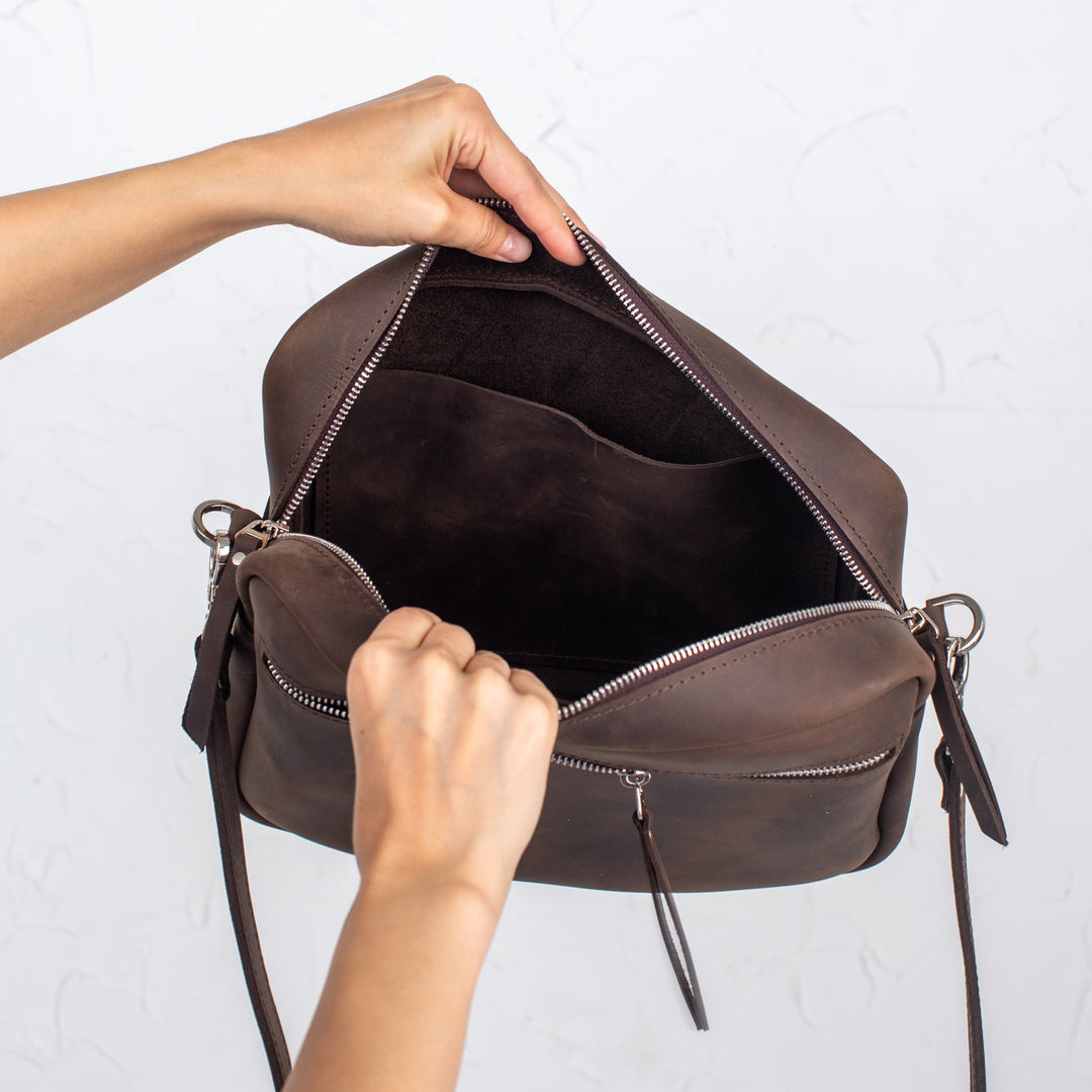 Dark Brown - Leather Purse Backpack
