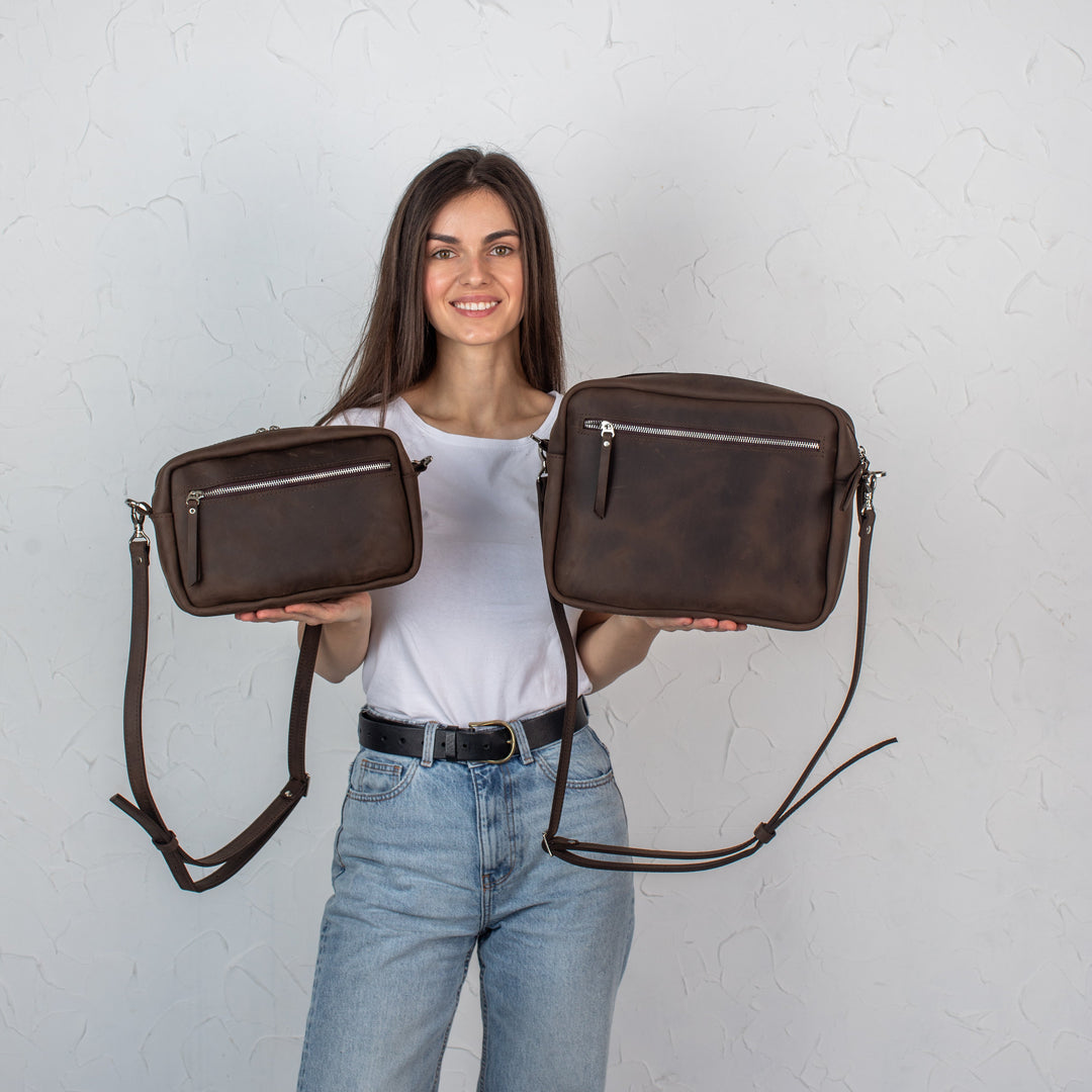 Dark Brown - Leather Purse Backpack