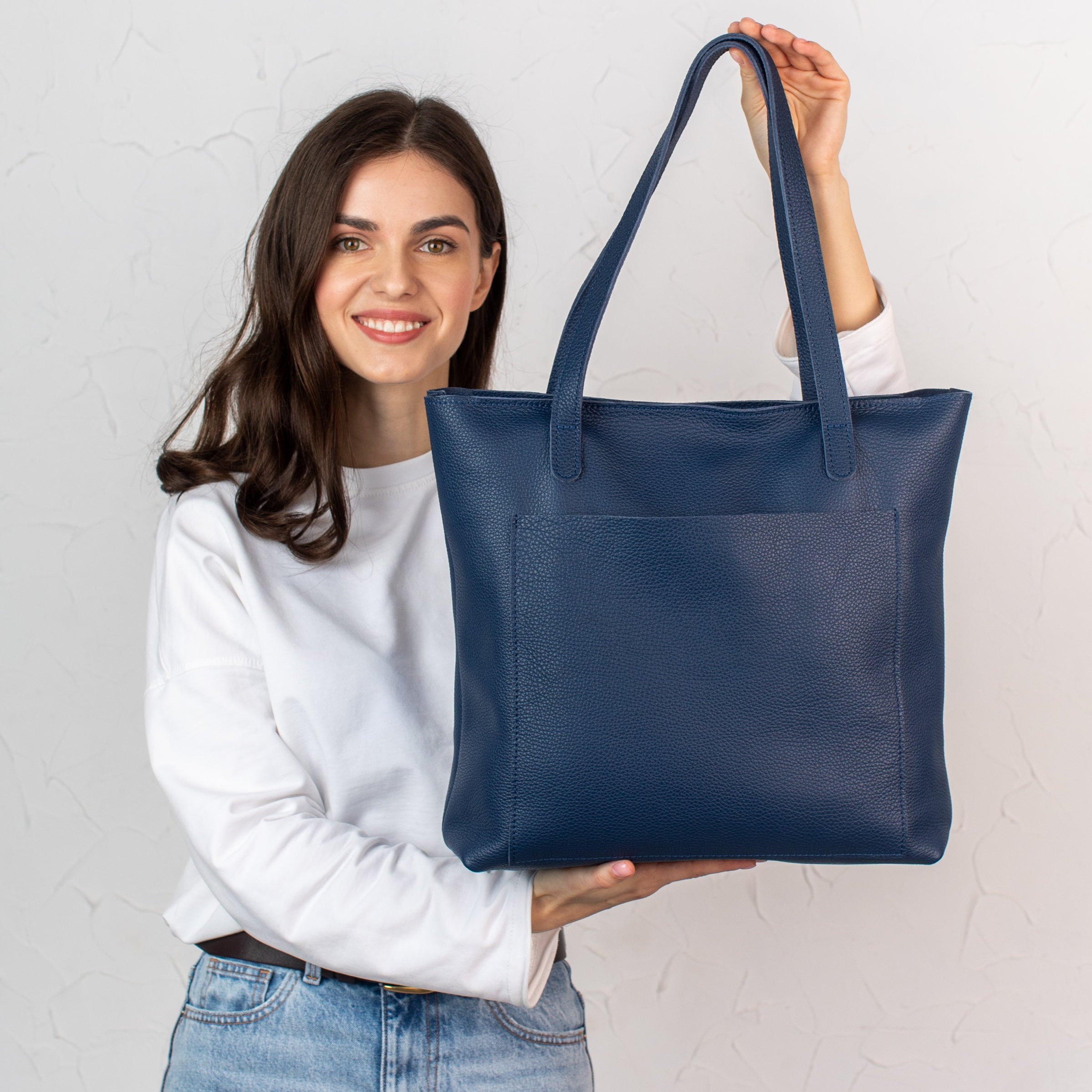Navy Blue pebbled leather tote bag - Leather Purse Backpack
