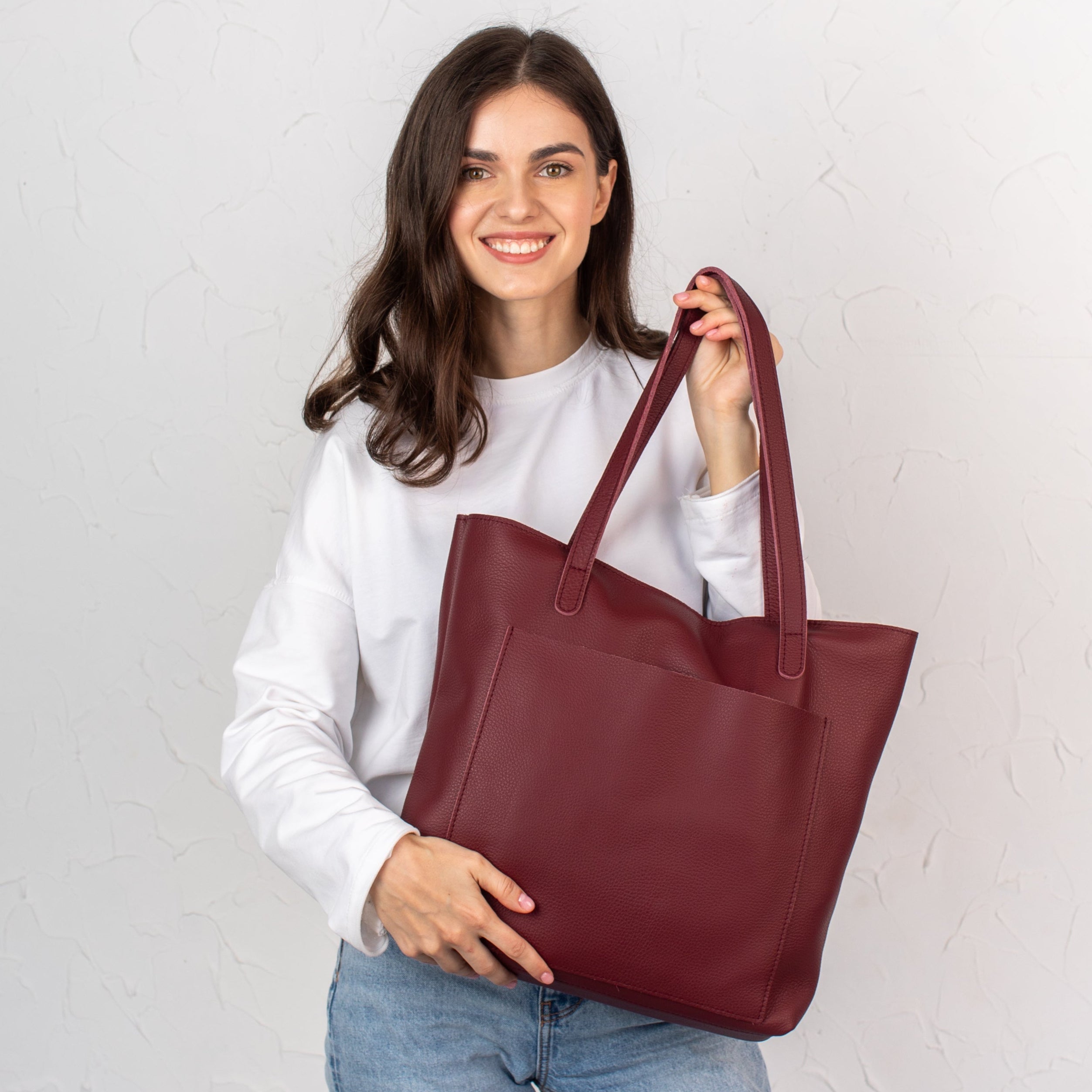 Burgundy pebbled leather tote bag - Leather Purse Backpack