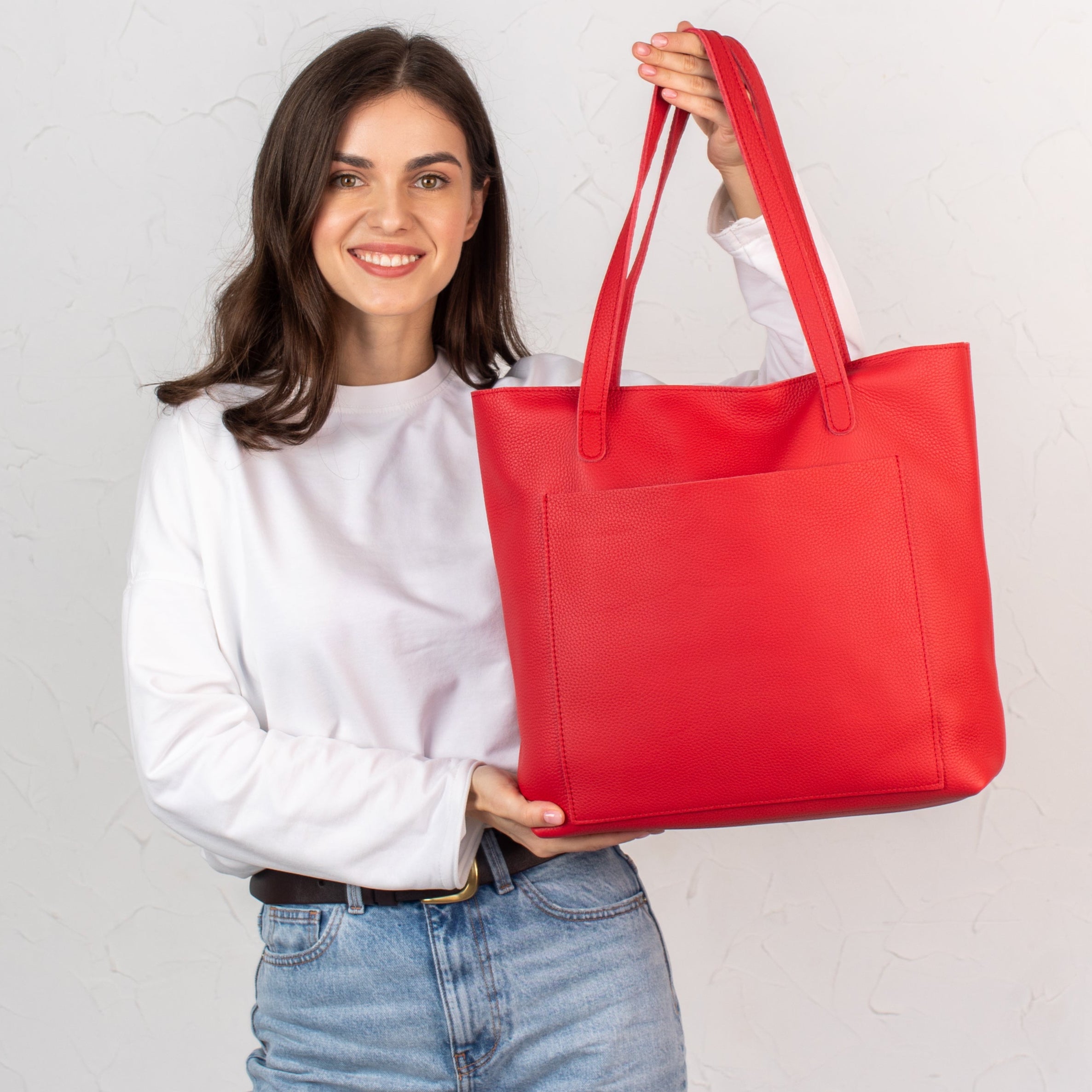 Red pebbled leather tote bag - Leather Purse Backpack