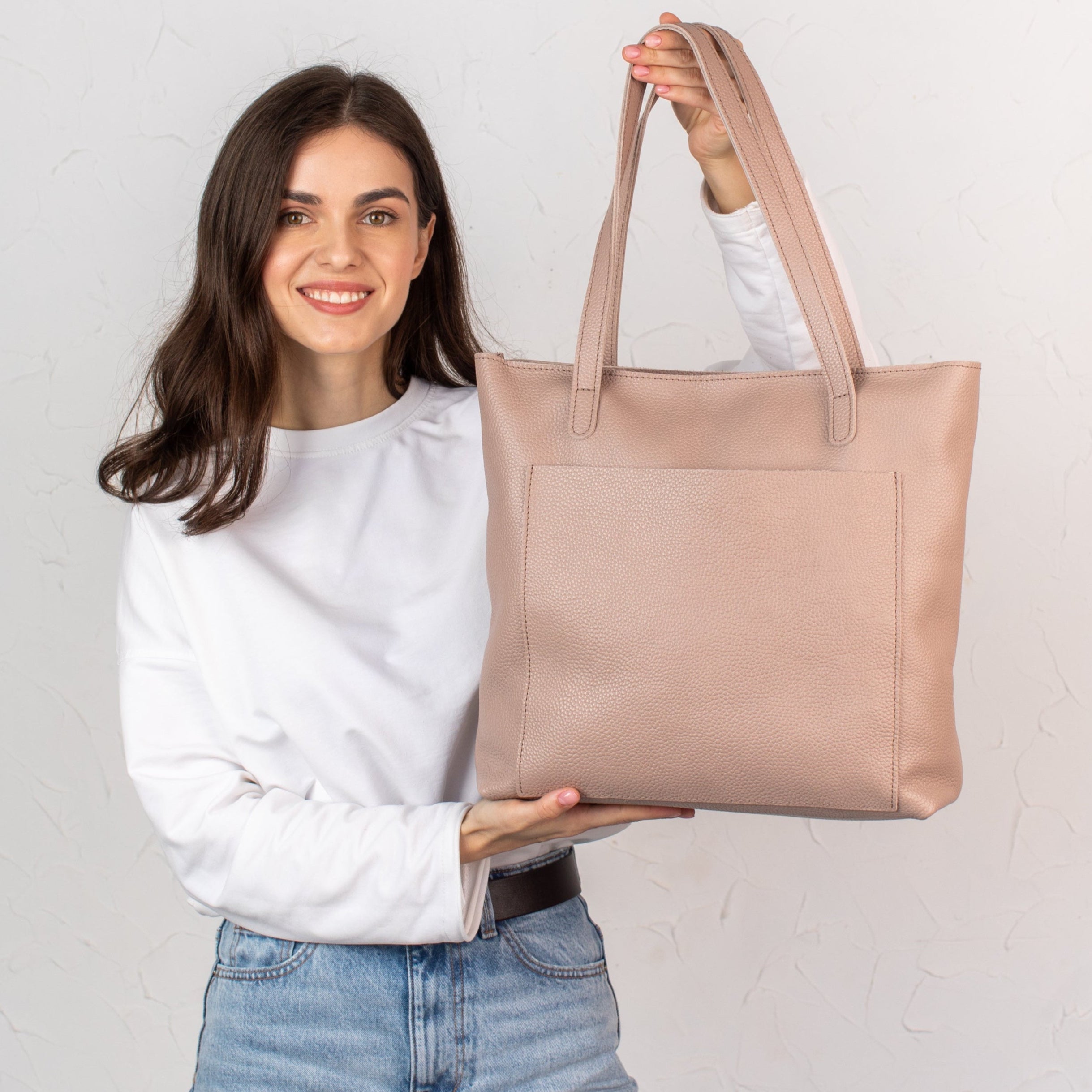 Woolly Beige pebbled leather tote bag - Leather Purse Backpack