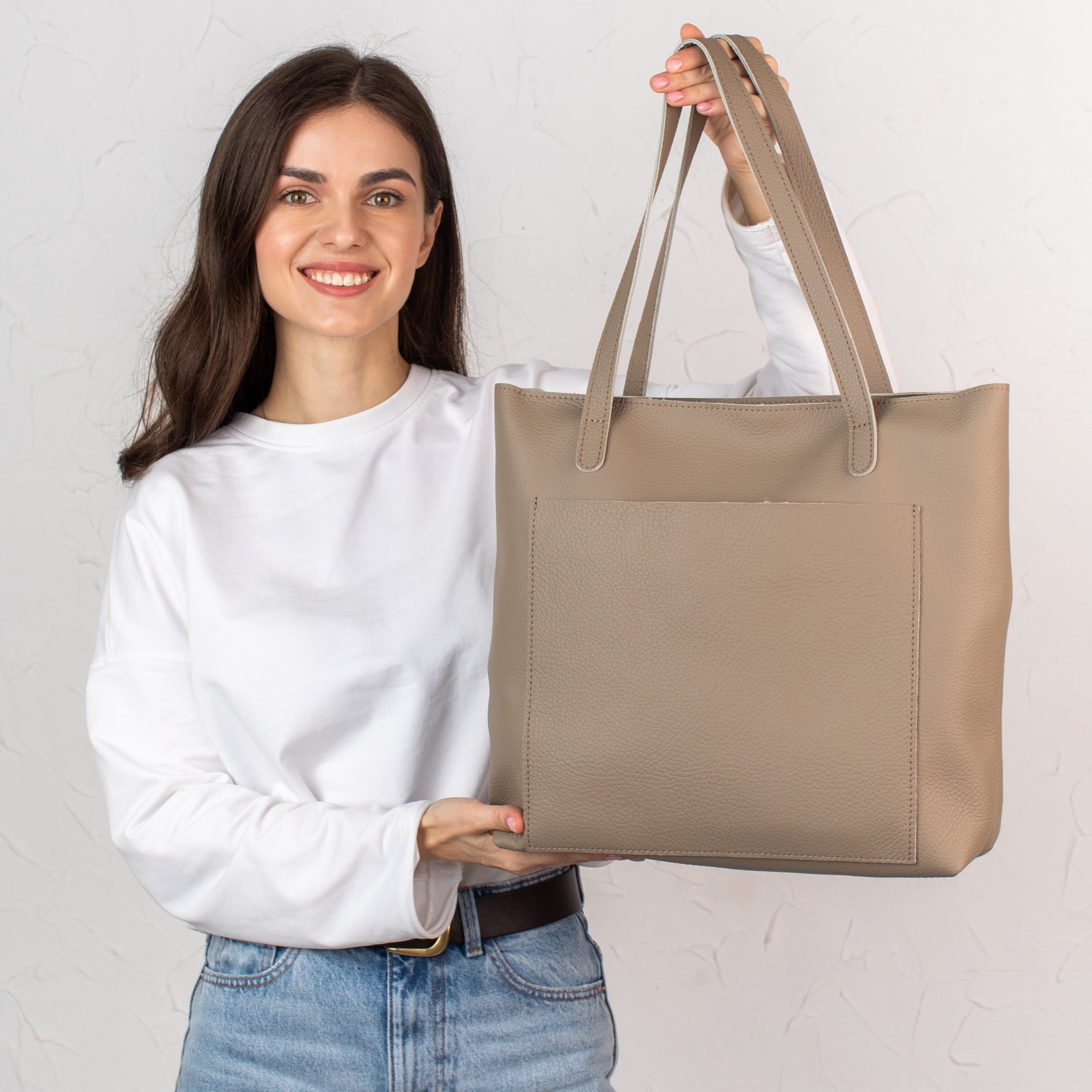 Stonish Beige pebbled leather tote bag - Leather Purse Backpack