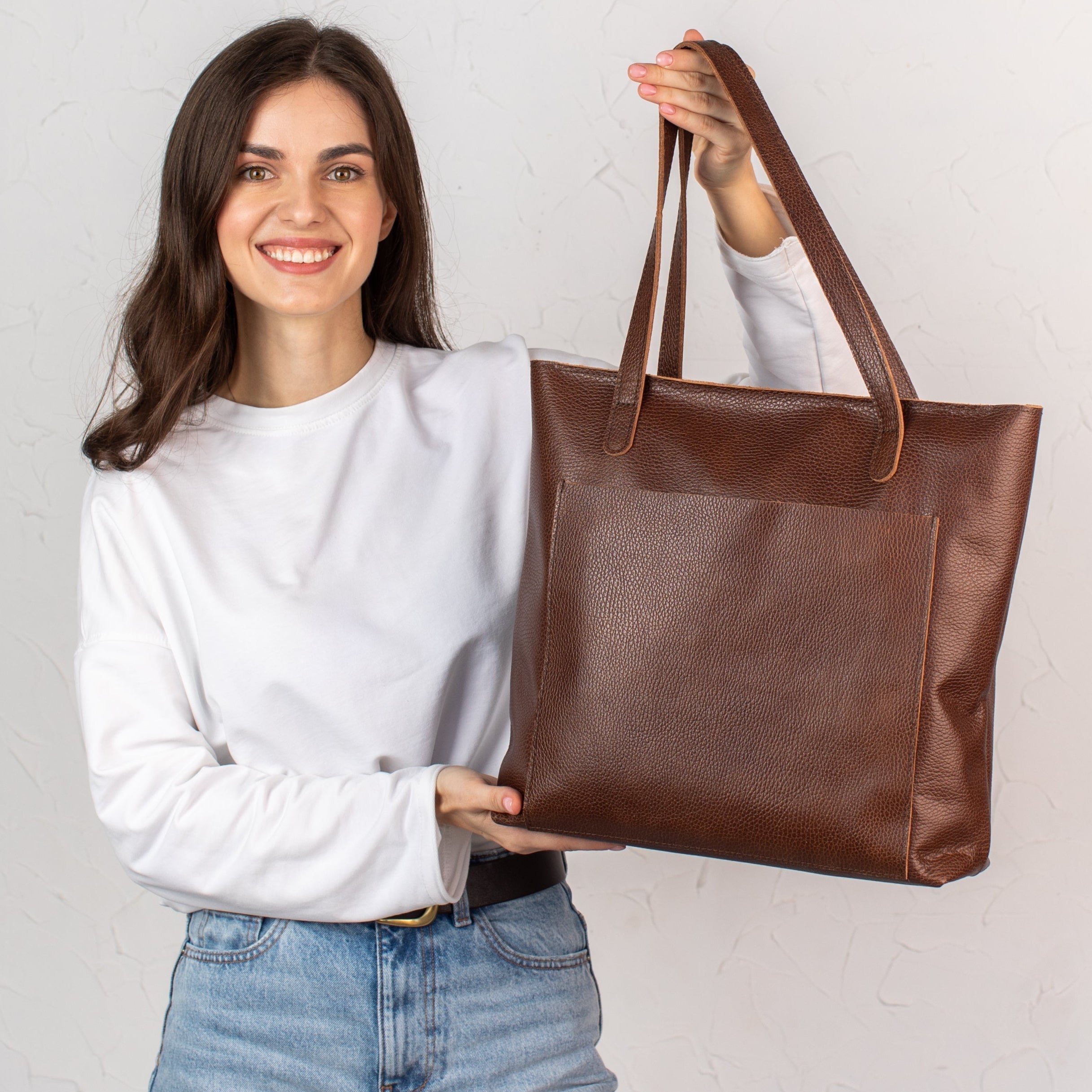 Dark Brown pebbled leather tote bag - Leather Purse Backpack