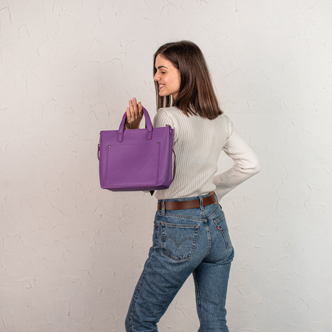 Purple double face leather mini tote bag - Leather Purse Backpack