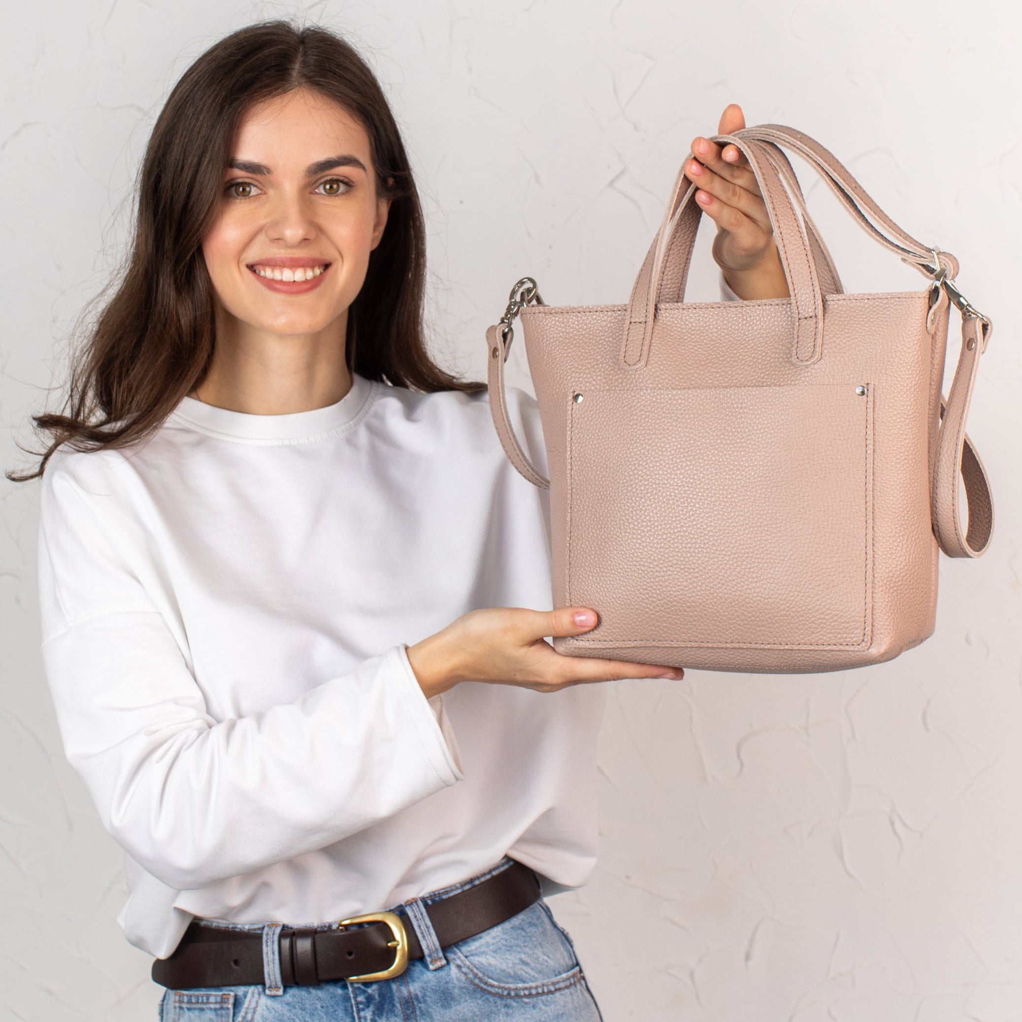 Woolly Beige pebbled - Leather Purse Backpack
