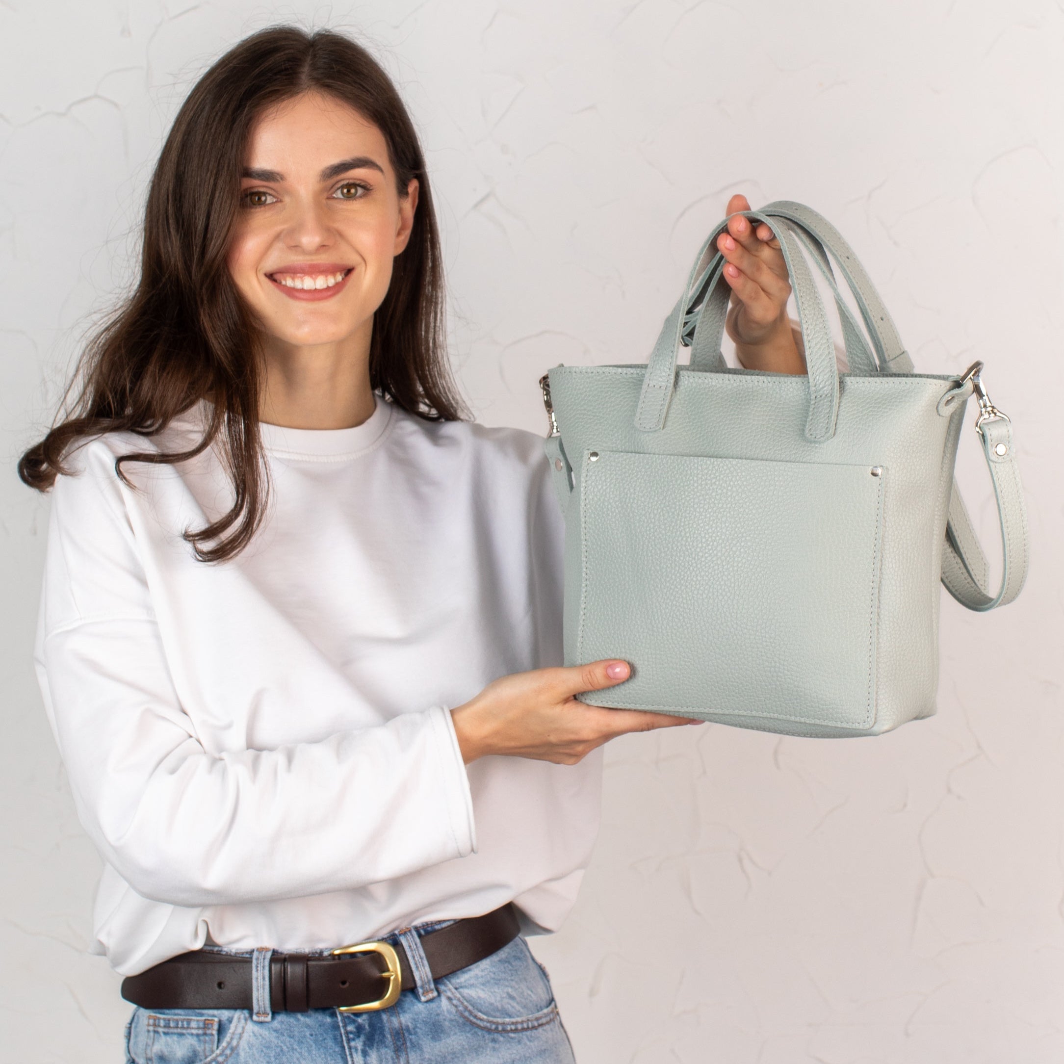 Pistachio pebbled - Leather Purse Backpack