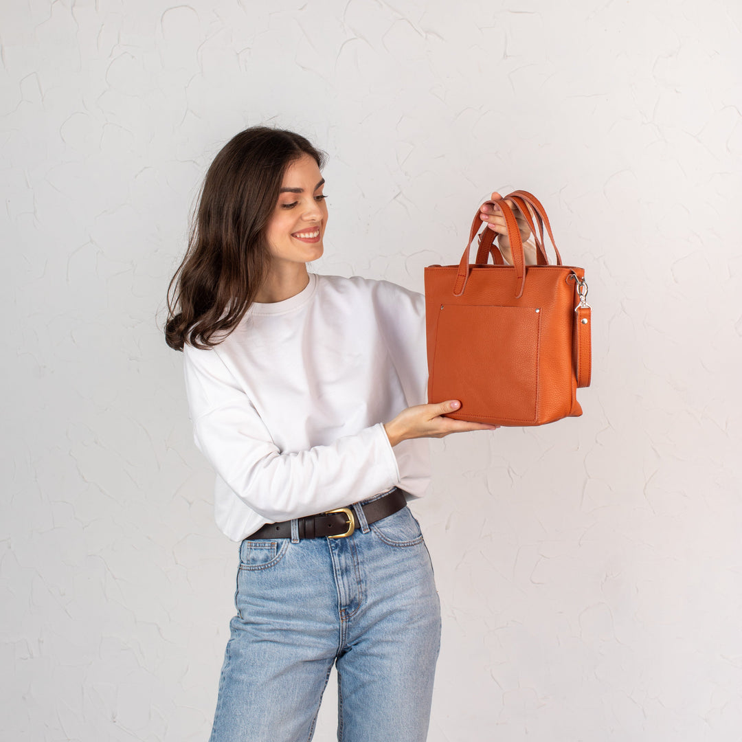 Orange pebbled - Leather Purse Backpack