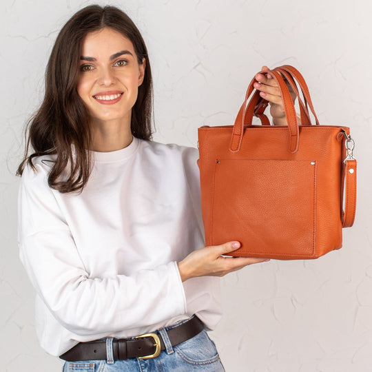 Orange pebbled - Leather Purse Backpack