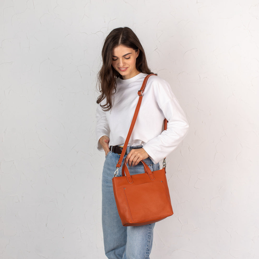 Orange pebbled - Leather Purse Backpack