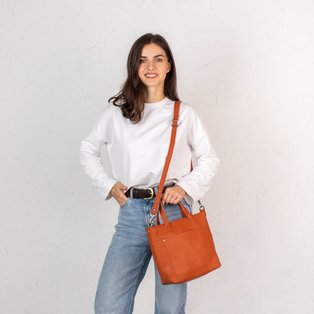Orange pebbled - Leather Purse Backpack