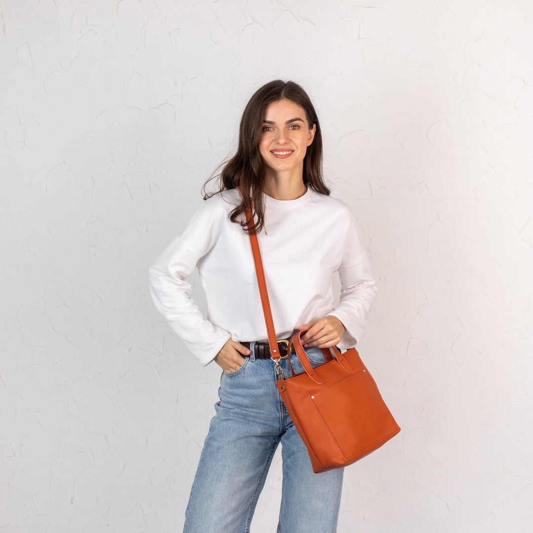 Orange pebbled - Leather Purse Backpack
