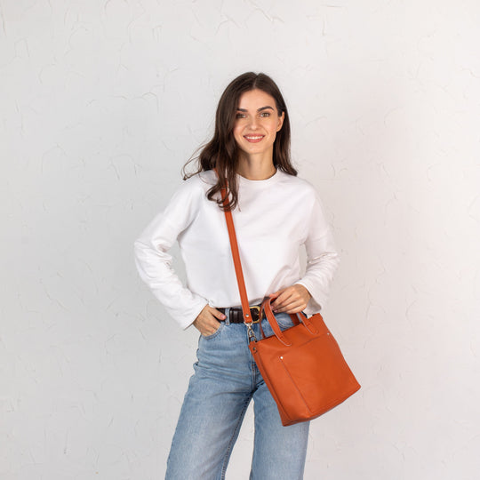 Orange pebbled - Leather Purse Backpack
