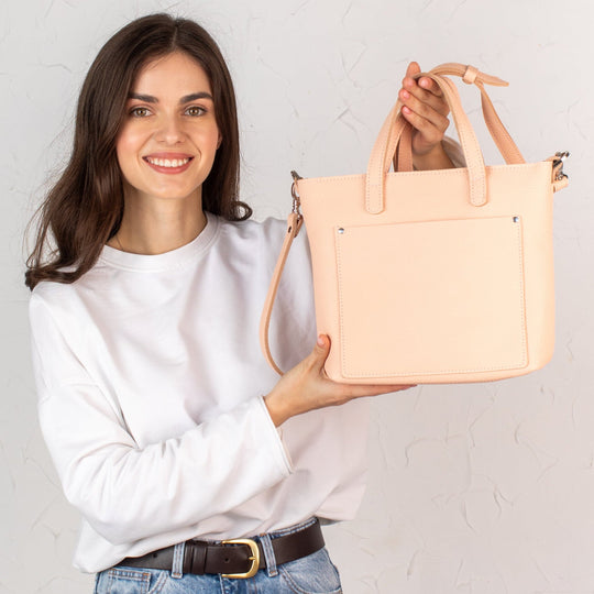 Pale Beige pebbled - Leather Purse Backpack