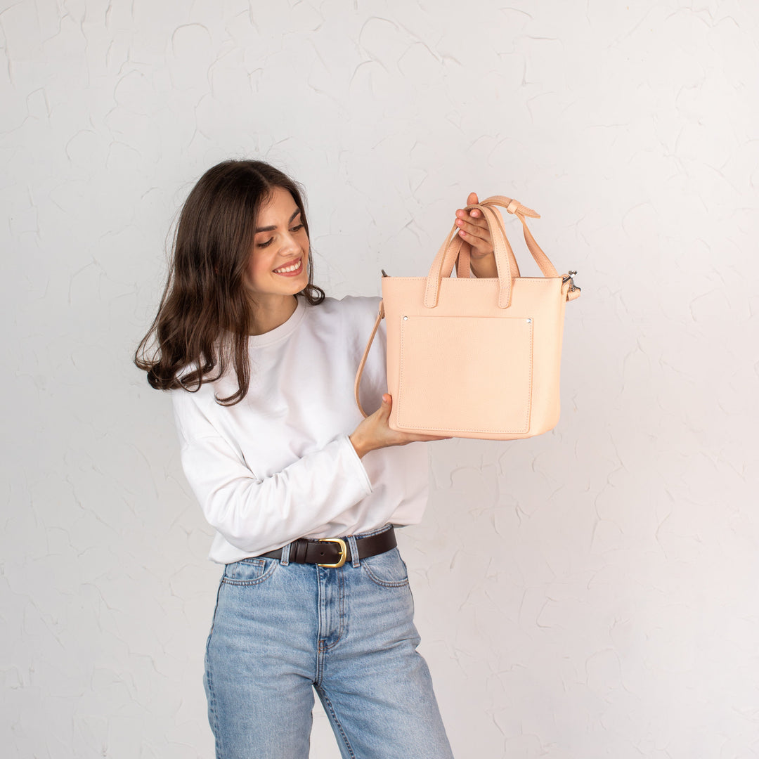 Pale Beige pebbled - Leather Purse Backpack