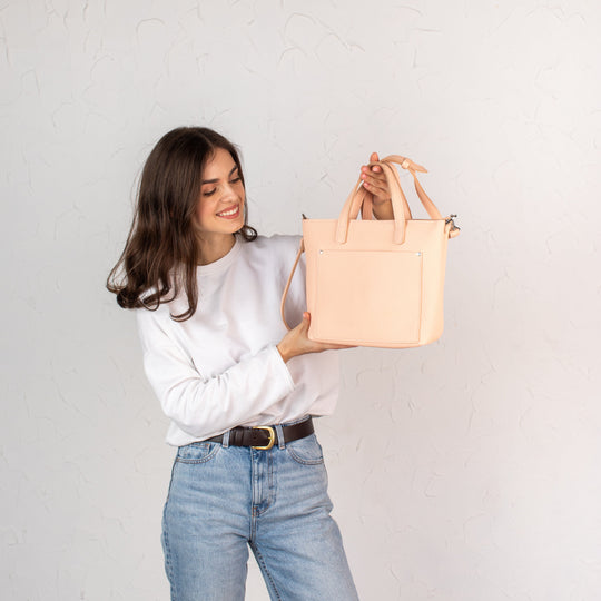 Pale Beige pebbled - Leather Purse Backpack