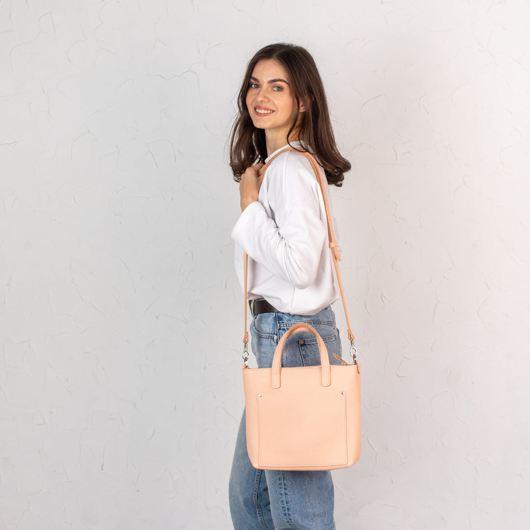 Pale Beige pebbled - Leather Purse Backpack