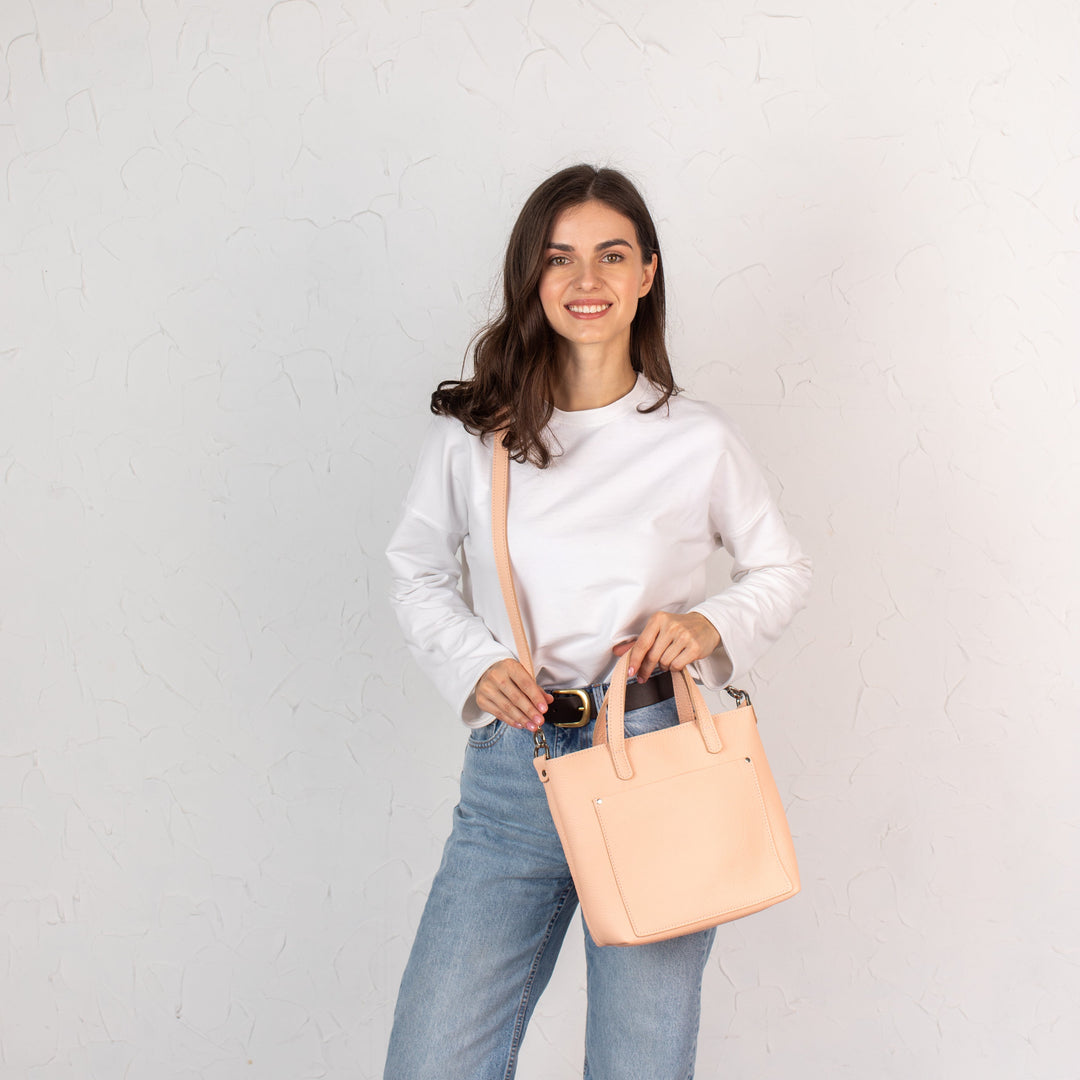 Pale Beige pebbled - Leather Purse Backpack