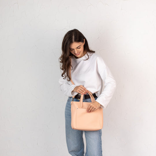 Pale Beige pebbled - Leather Purse Backpack