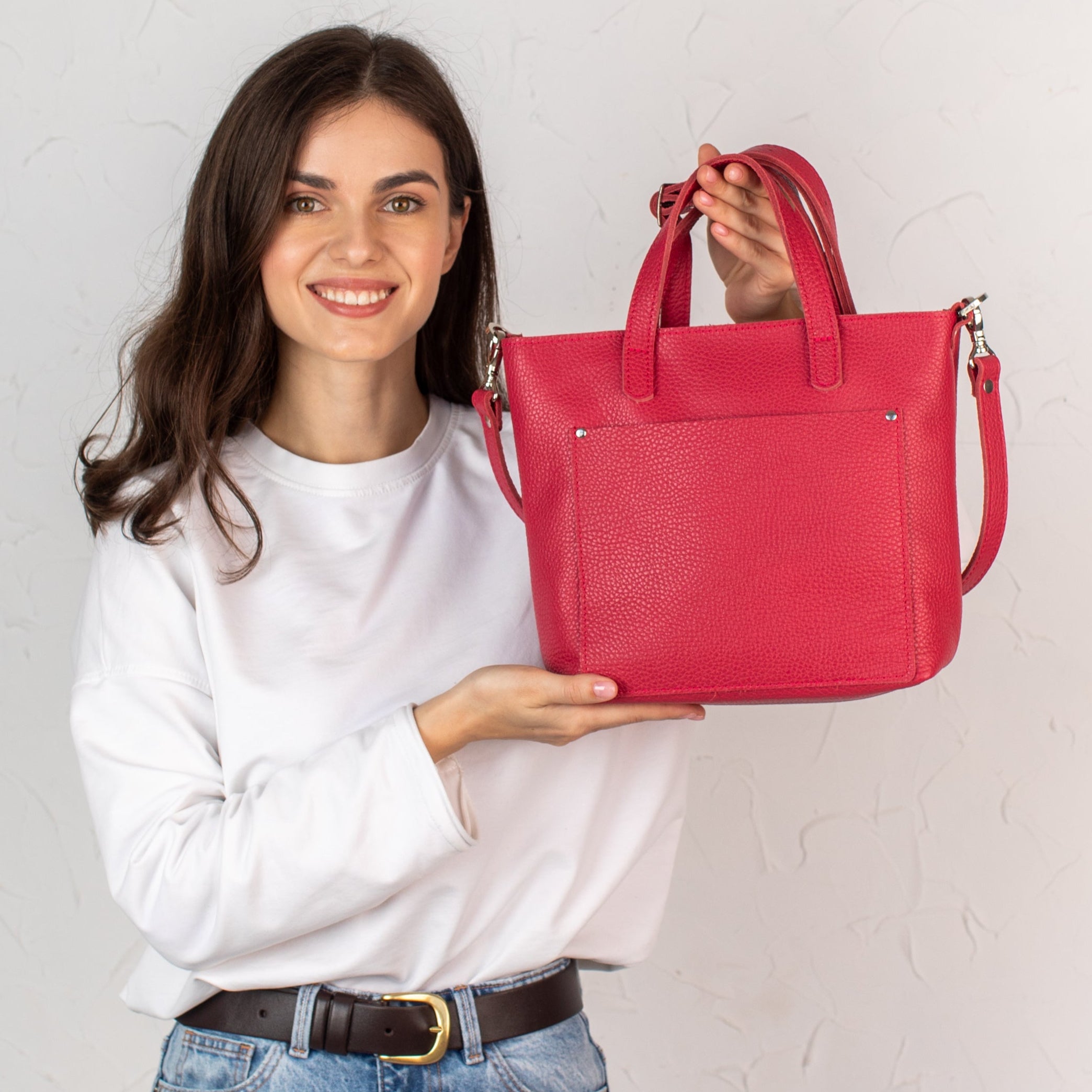 Candy Red pebbled - Leather Purse Backpack