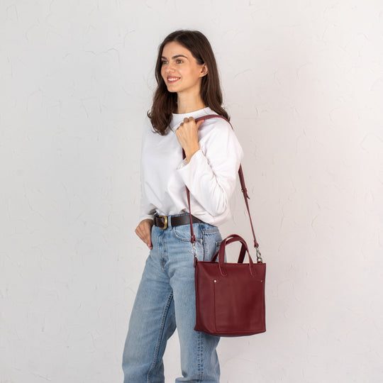 Burgundy pebbled - Leather Purse Backpack