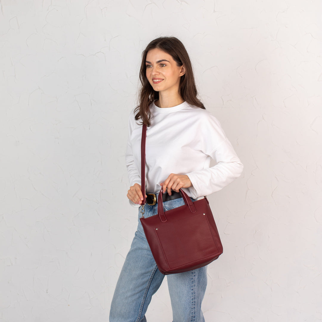 Burgundy pebbled - Leather Purse Backpack